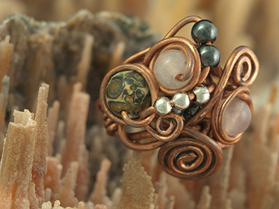 Copper and Bead Ring